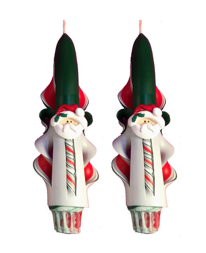 Carved Christmas Candle Set with Santa Accents