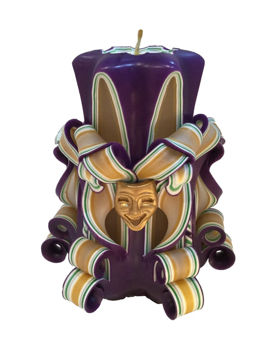 Mardi Gras Carved Pillar Candle with Mask Accents - 5 Inch
