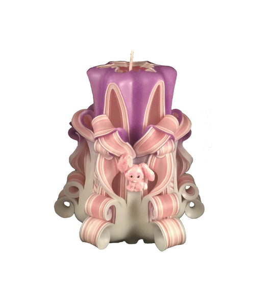 Carved Pink & Purple Easter Bunny Pillar Candle