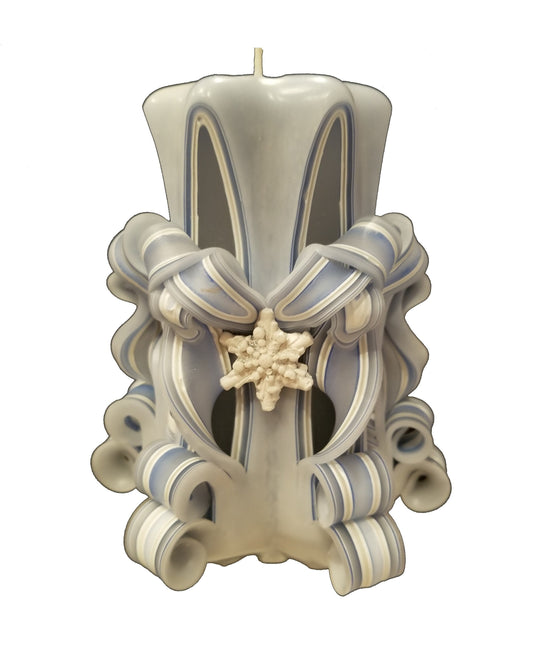 Handmade Blue Snowflake Carved Candle Centerpiece Set