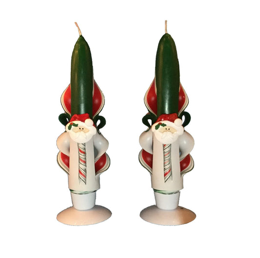 Handmade Christmas Taper Candles with Santa Accents - 6 Inch