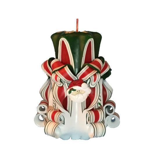 Handmade Christmas Pillar Candle with Santa Accents - 5 Inch