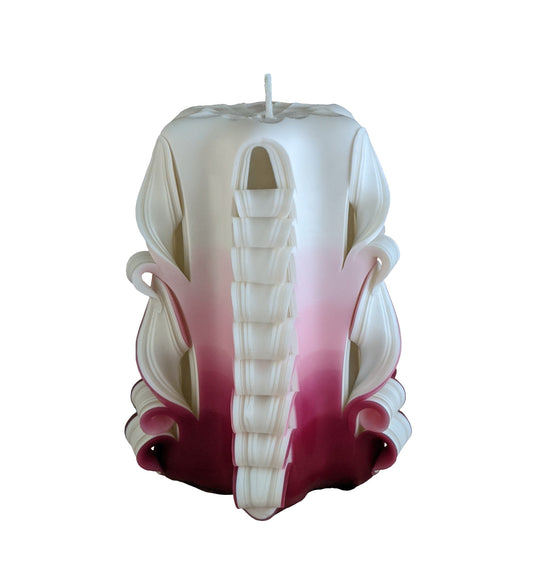 Hand-Carved Raspberry Ombre Heart Pillar Candle