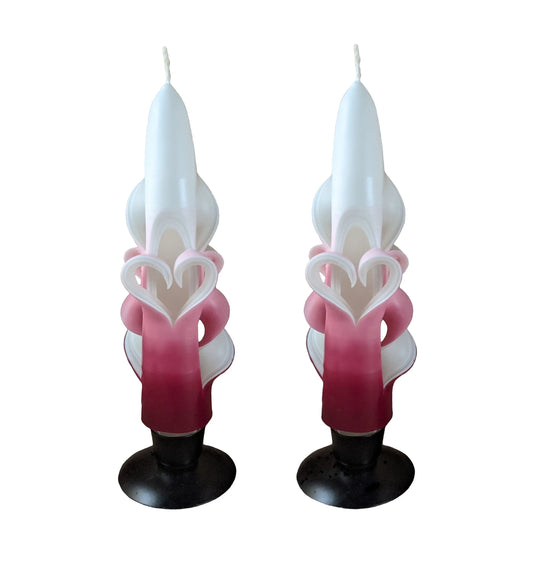 Valentine's Day Raspberry Carved Heart Taper Candles