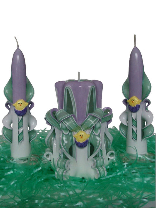 Handmade Easter Chick Carved Candle Set