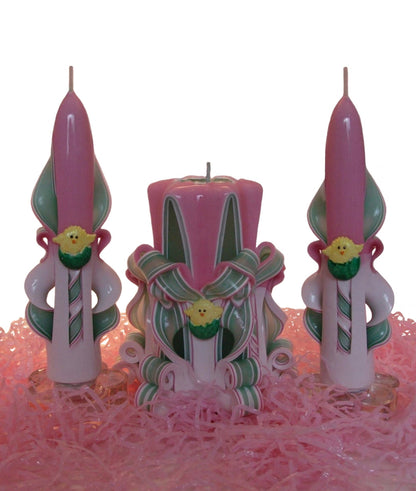 Handmade Easter Chick Carved Candle Set