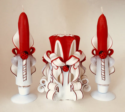 Carved Ladybug Candle Set