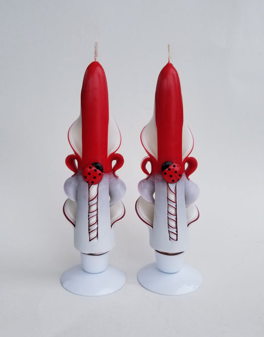 Handmade Carved Ladybug Taper Candles - 6 Inch