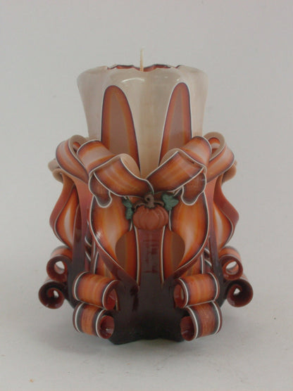 Hand-Carved Thanksgiving / Harvest Pillar Candle - 5 Inch