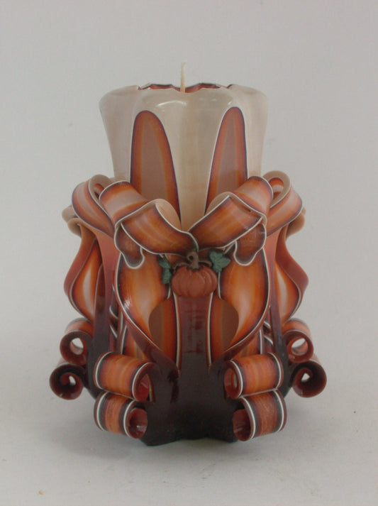 Hand-Carved Thanksgiving / Harvest Pillar Candle - 5 Inch