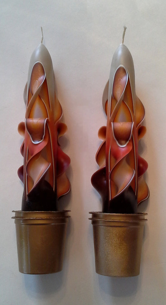 Carved Earth Tone Autumn Taper Candles