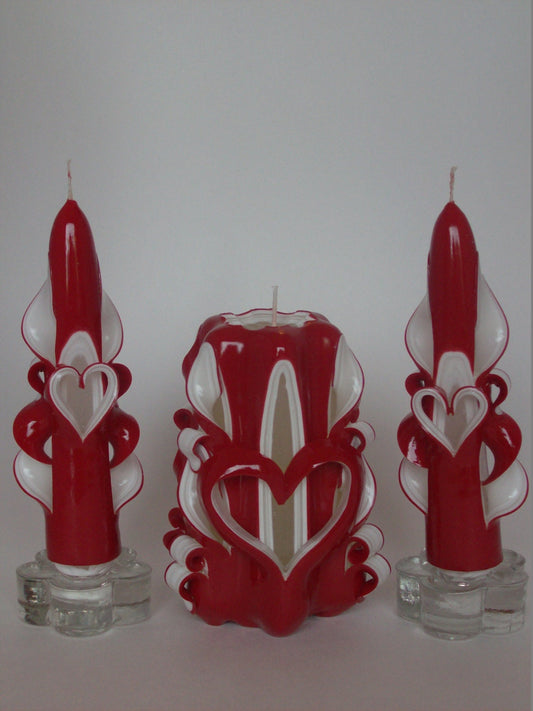Hand-Carved Valentine Heart Candle Set