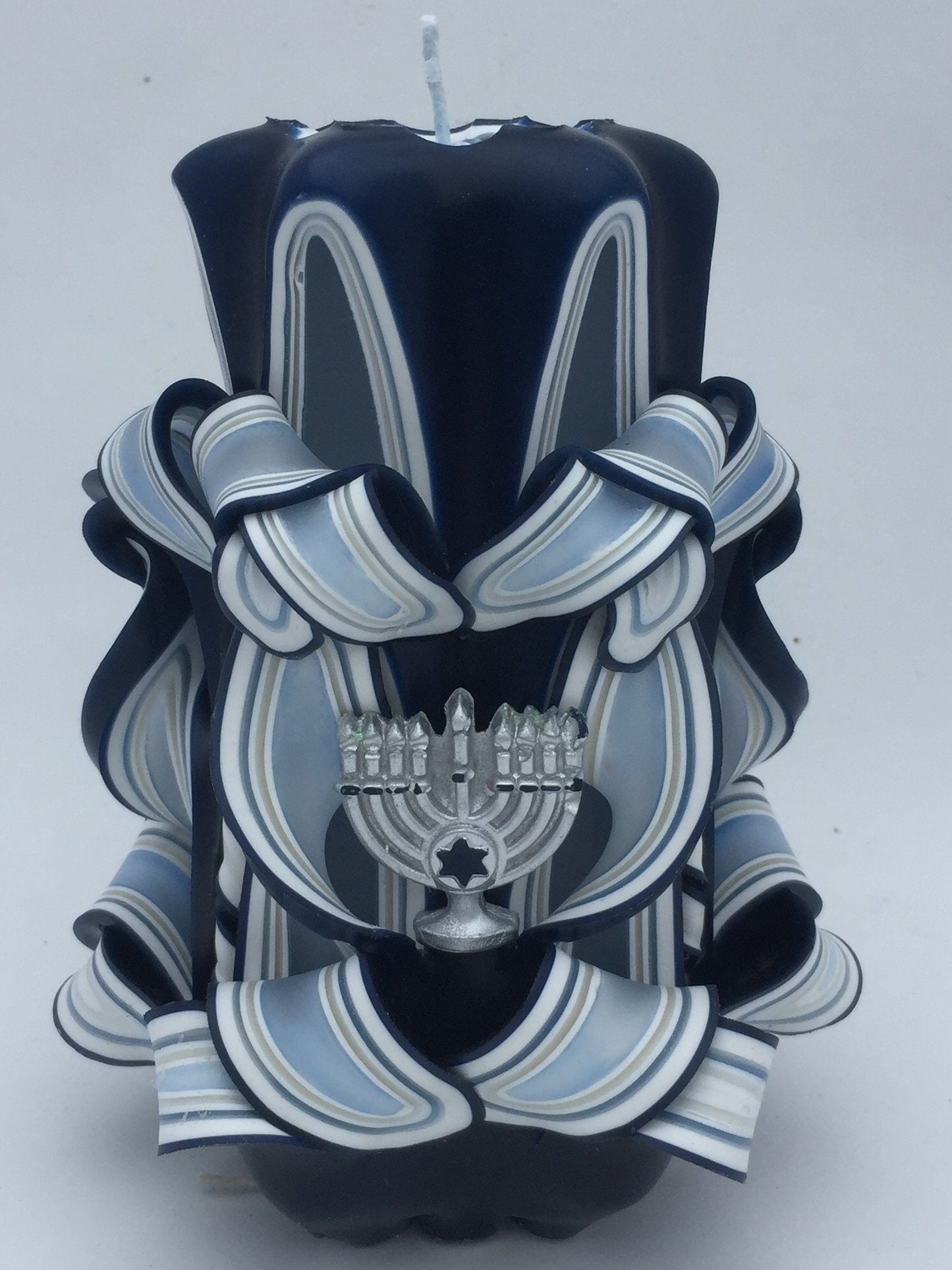 Hanukkah Menorah Carved Pillar Candle - 5 Inch