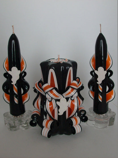 Handmade Halloween Ghost Carved Candle Set