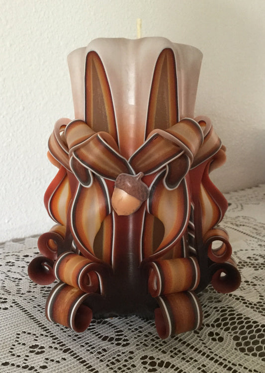 Autumn Acorn Carved Pillar Candle