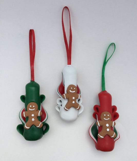 Hand-Carved Wax Gingerbread Man Christmas Ornaments - Set of 3