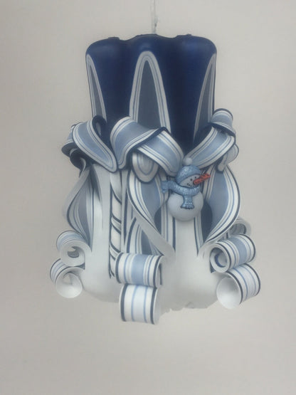 Hand-Carved Winter Snowman Pillar Candle - 5 Inch