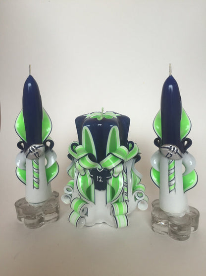 Seahawks Inspired Carved Candle Centerpiece Set