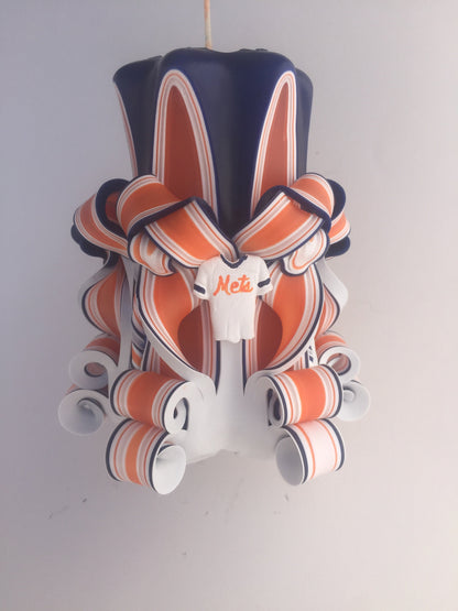 New York Mets Inspired Carved Pillar Candle - 5 Inch