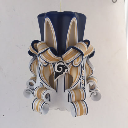 Rams Inspired Carved Pillar Candle - 5 Inch