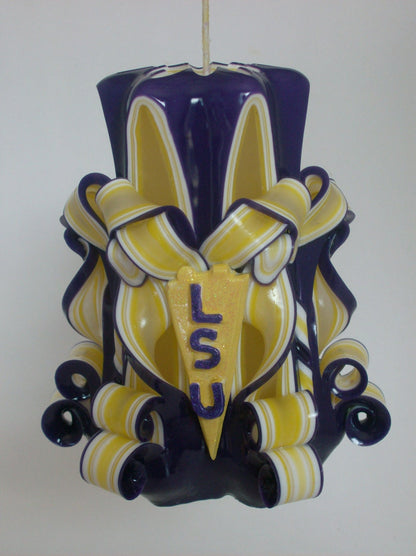 Louisiana State University Inspired Carved Pillar Candle - 5 Inch