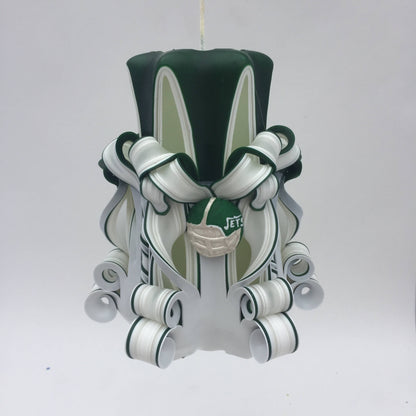 New York Jets Inspired Carved Pillar Candle  - 5 Inch