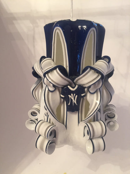 Yankees Inspired Carved Pillar Candle - 5 Inch
