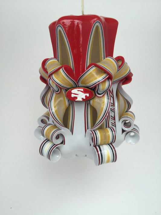 49ers Inspired Carved Pillar Candle