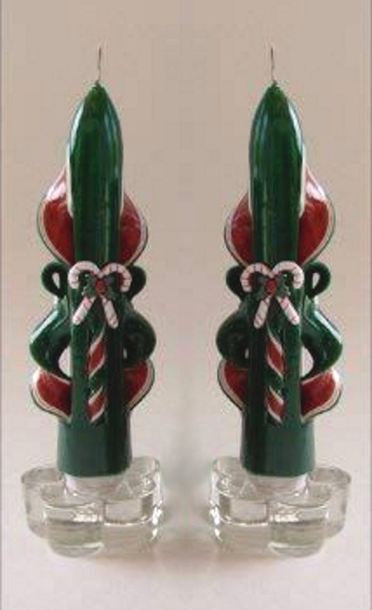 Handmade Christmas Candy Cane Taper Candles - 6 Inch