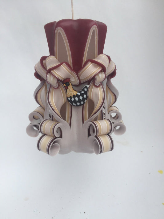 Handmade Chicken and Rooster Theme Carved Pillar Candle - 5 Inch