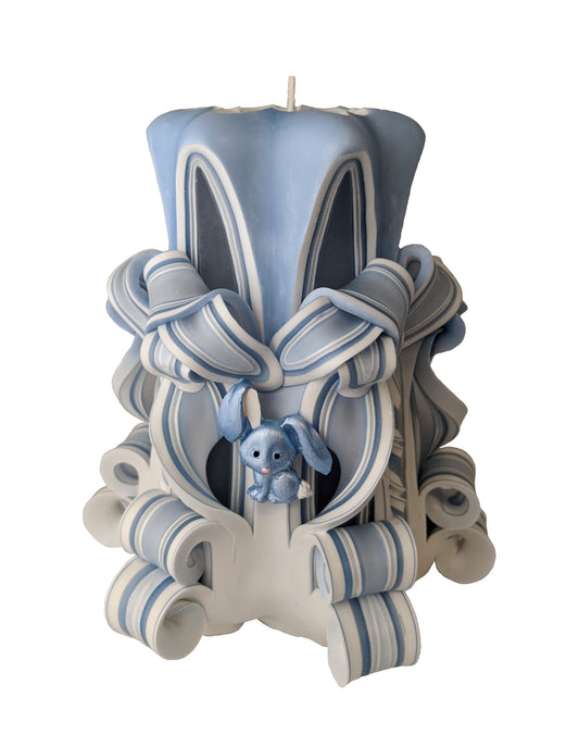 Blue Easter Bunny Carved Pillar Candle