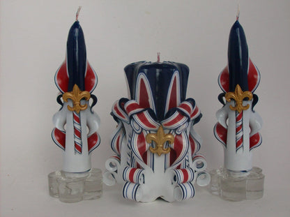 Fleur-de-Lis Carved Candle Set