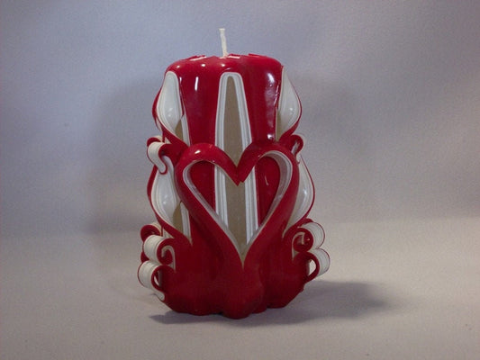 Carved Red Heart Valentine's Day Pillar Candle