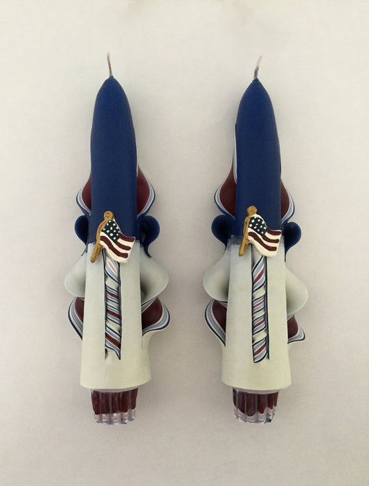 Carved Americana Candle Set with Flag Accents