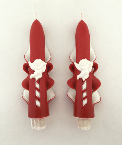 Handmade Red Carved Valentine Cupid Taper Candles - 6 Inch