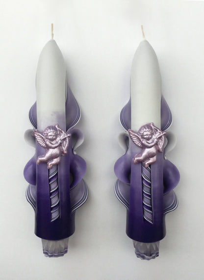 Handmade Purple Carved Valentine Cupid Taper Candles - 6 Inch