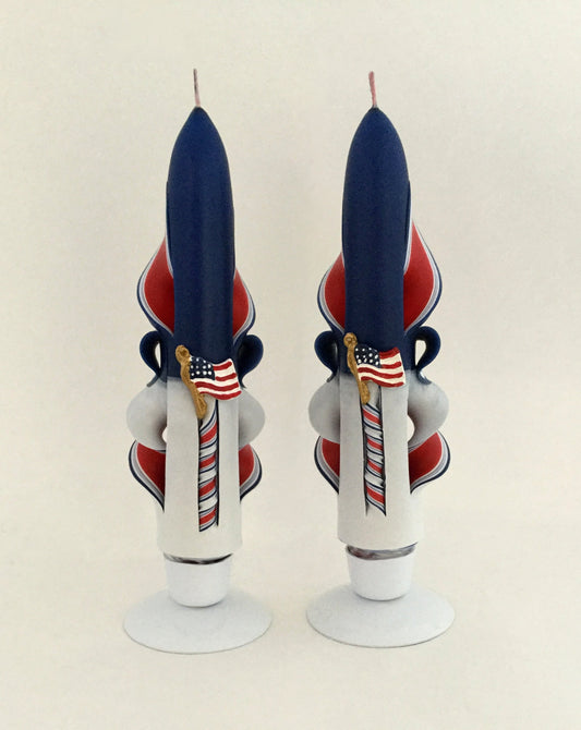 Hand-Carved Patriotic Candle Set with Flag Accents