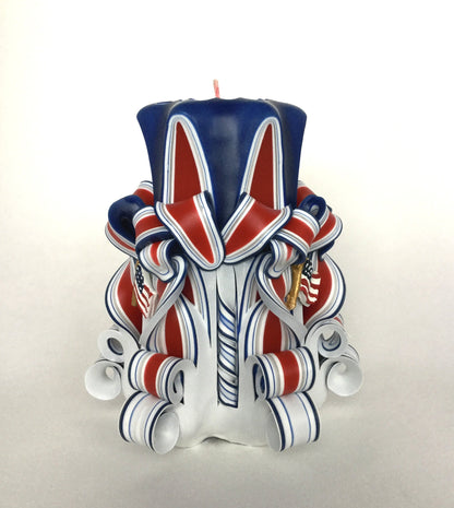 Hand-Carved Patriotic Candle Set with Flag Accents