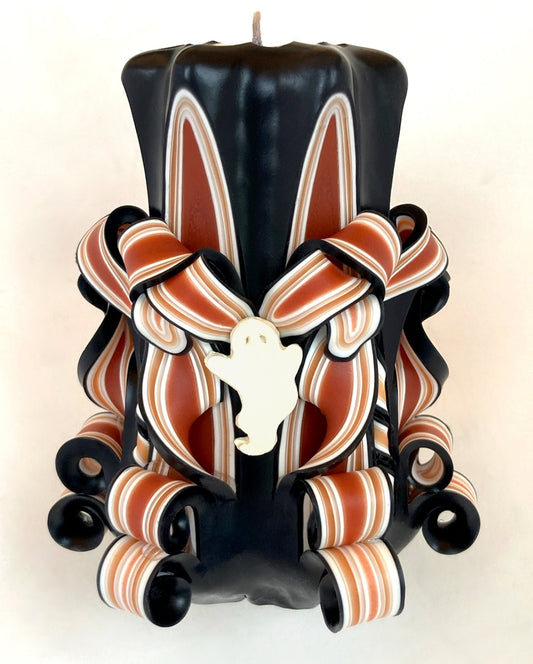 Handmade Halloween Ghost Carved Pillar Candle in Vintage Colors - 5 Inch