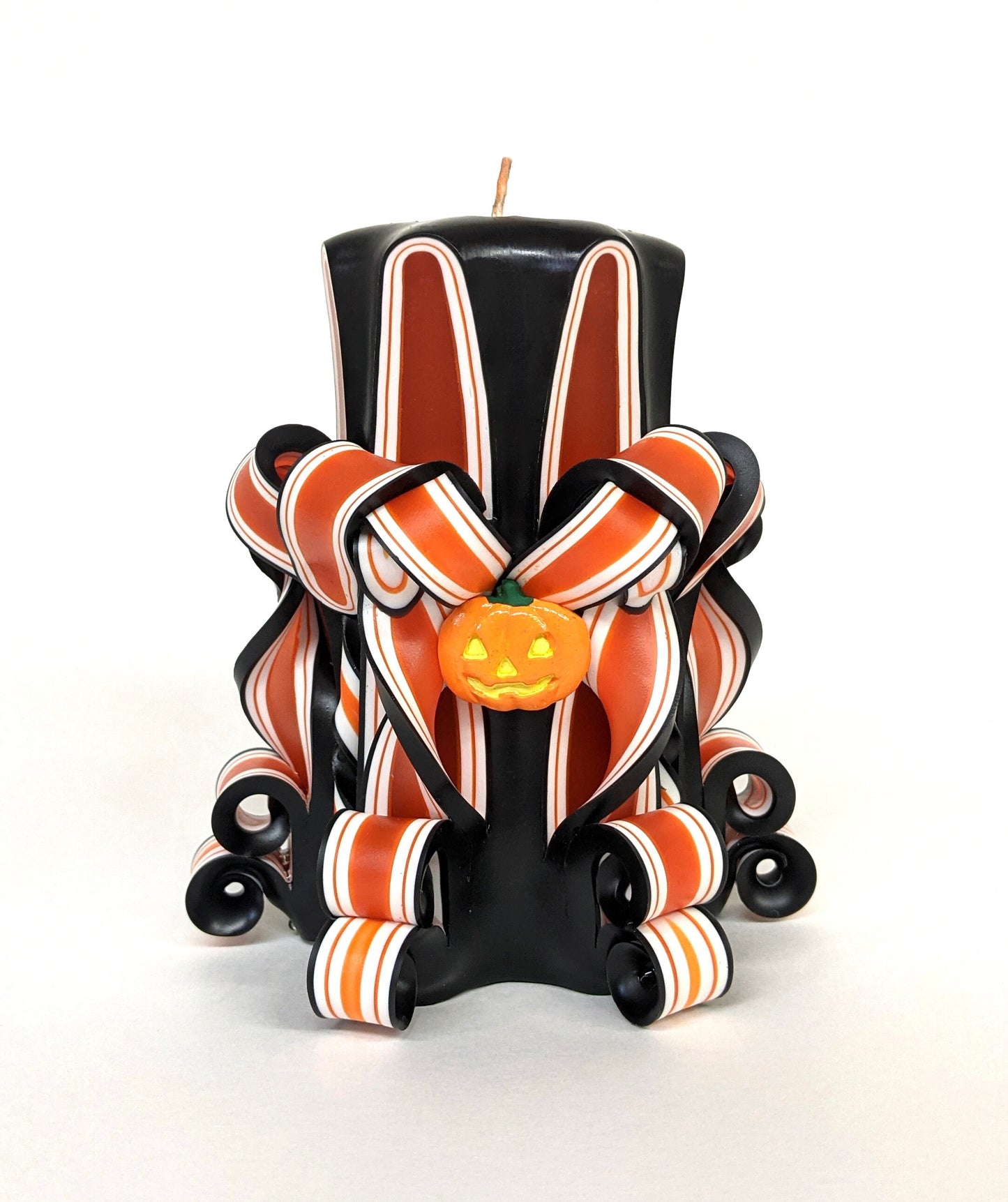 Handmade Halloween Jack-o'-Lantern Carved Candle Set