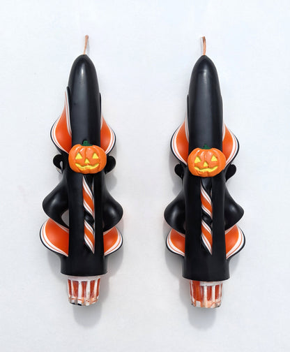 Handmade Halloween Jack-o'-Lantern Carved Candle Set
