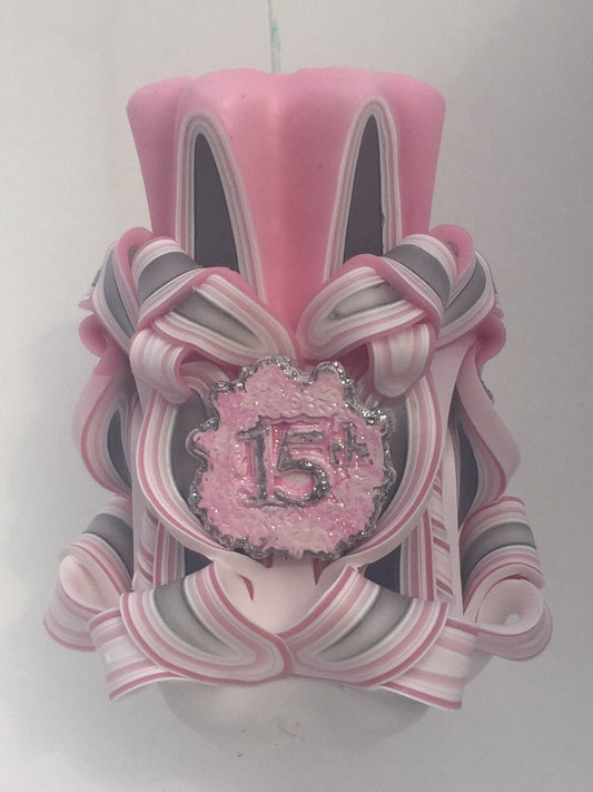 Hand-Carved Quinceanera Pillar Candle - 5 Inch
