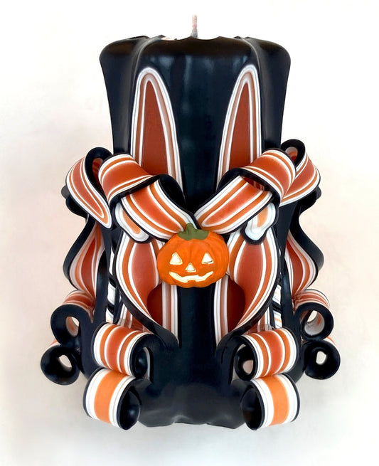 Handmade Halloween Jack-o’-Lantern Carved Pillar Candle in Vintage Colors - 5 Inch