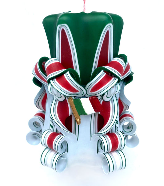 Handmade Carved Mexican Flag Cinco De Mayo Pillar Candle - 5 Inch