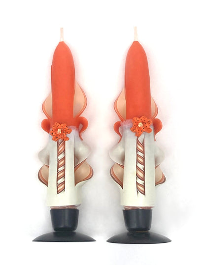 Handmade and Carved Orange Tiger Lily Taper Candles - 6 inch