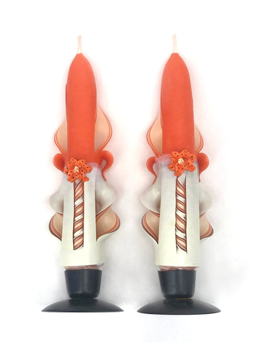 Handmade and Carved Orange Tiger Lily Taper Candles - 6 inch