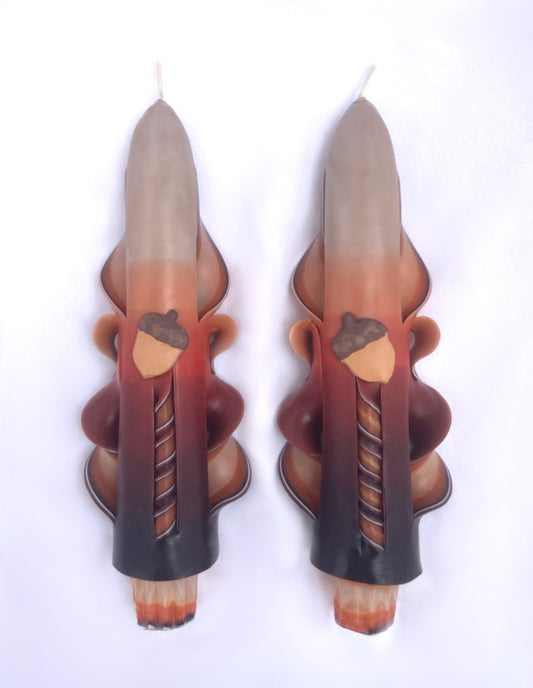 Handmade Autumn Acorn Carved Taper Candles - 6 inch