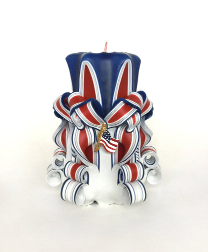 Hand-Carved Patriotic Candle Set with Flag Accents