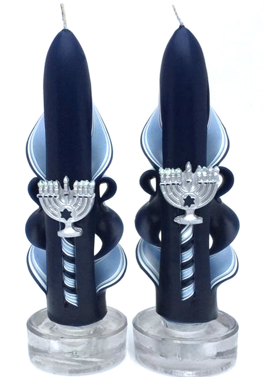 Carved Hanukkah Taper Candles with Menorah Accents