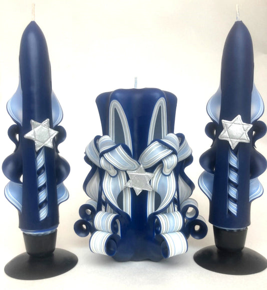 Shabbat Carved Candle Set with Star of David Accents